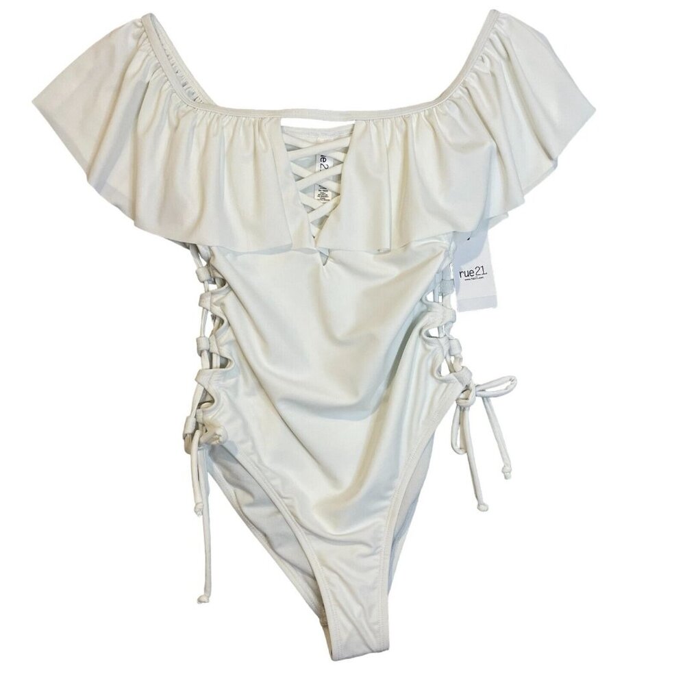 Rue21 White Off-Shoulder One Piece Swimsuit